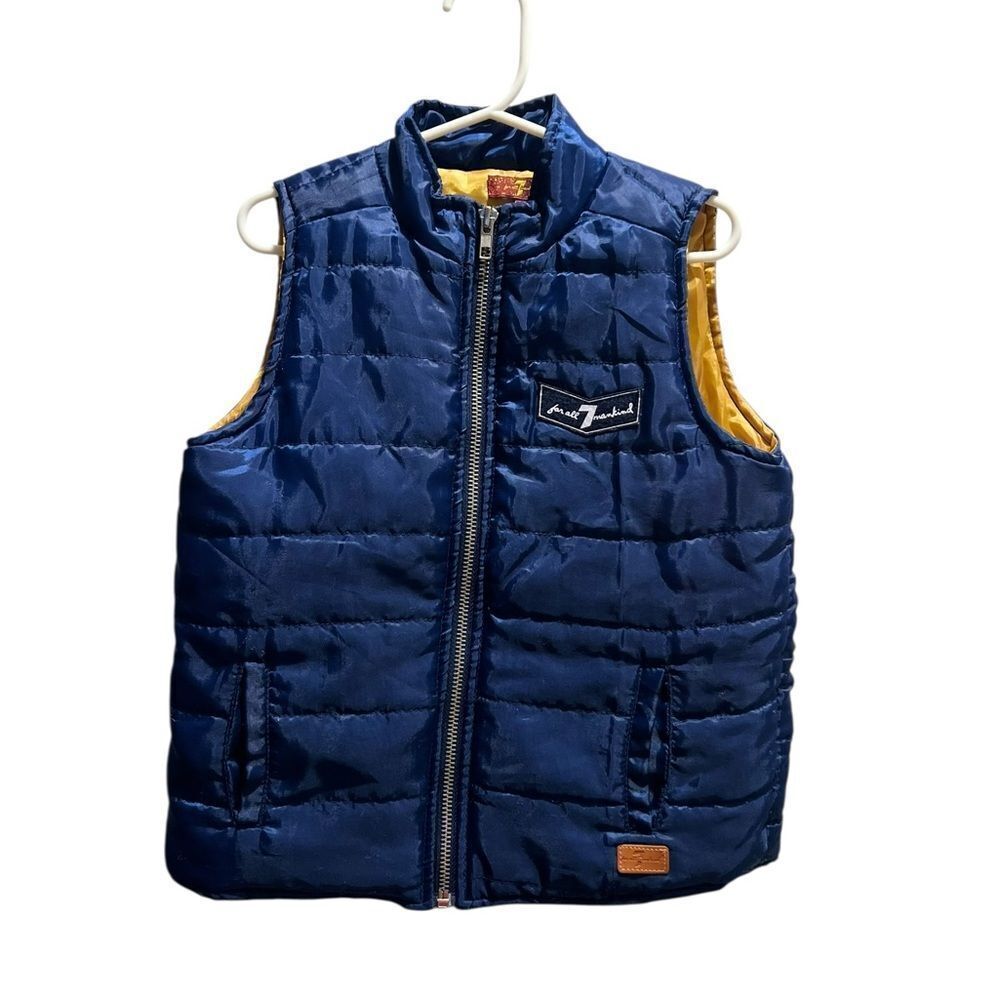 7 For All Mankind Boys 4T Puffer Vest Navy Blue with Yellow Lining